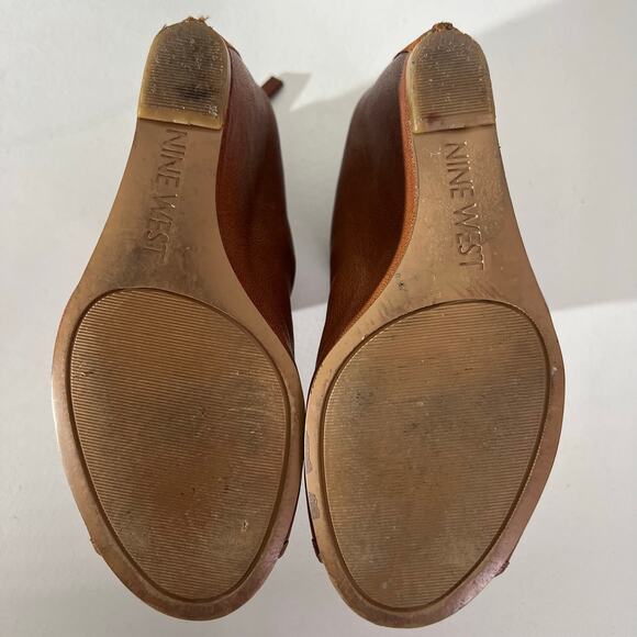 Nine West : Blaze Cognac Leather Open-Toe Wedge Ankle Booties : 5 1/2 - Picture 9 of 10